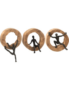 Décoration murale originale 3 personnages abstraits en Bois de manguier Naturel Métal Noir Welie (Lot de 3) - 1