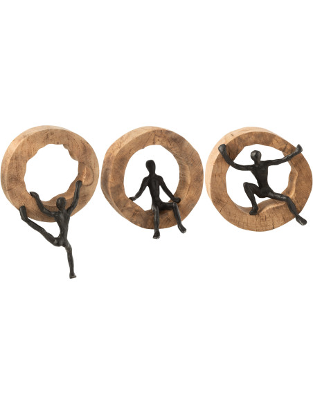 Décoration murale originale 3 personnages abstraits en Bois de manguier Naturel Métal Noir Welie (Lot de 3) - 1