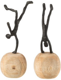 Statuette déco Personnage abstrait Acrobate Hauteur 30 cm en Bois de manguier Naturel Métal Noir Heric (Lot de 2) - 1