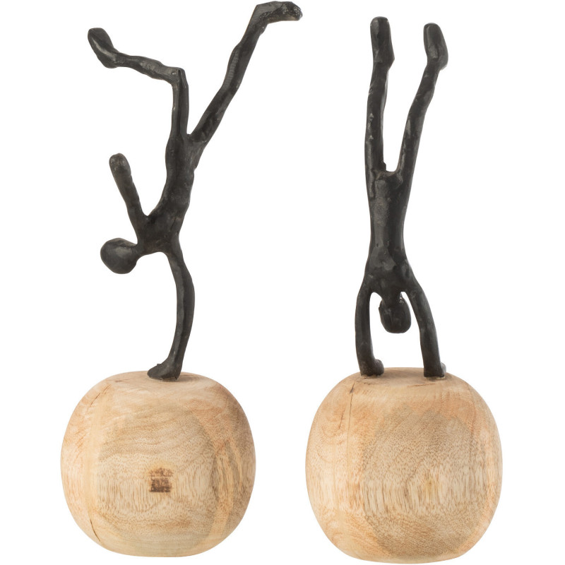 Statuette déco Personnage abstrait Acrobate Hauteur 30 cm en Bois de manguier Naturel Métal Noir Heric (Lot de 2) - 1