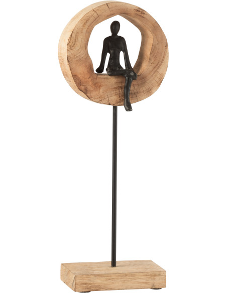 Décoration à poser XL Personnage abstrait sur pied Hauteur 48 cm en Bois de manguier Naturel Métal Noir Hommio - 1