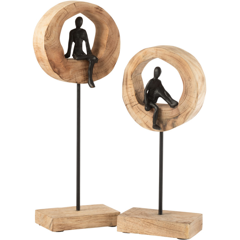 Décoration à poser XL Personnage abstrait sur pied Hauteur 48 cm en Bois de manguier Naturel Métal Noir Hommio - 2