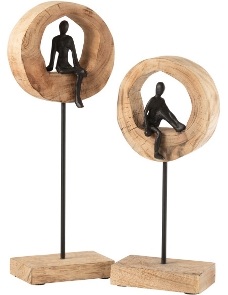 Décoration à poser XL Personnage abstrait sur pied Hauteur 48 cm en Bois de manguier Naturel Métal Noir Hommio - 2