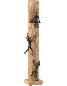 Objet déco à poser original XL Hommes grimpants Hauteur 75 cm en Bois de manguier Naturel Métal Noir Garel - 1