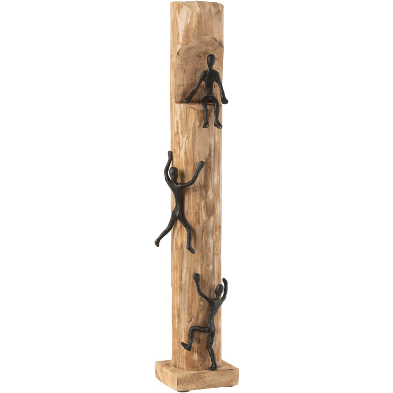 Objet déco à poser original XL Hommes grimpants Hauteur 75 cm en Bois de manguier Naturel Métal Noir Garel - 1