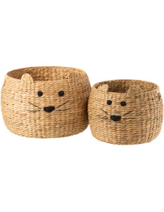 Panier de rangement original Chat Rond en Jacinthe d'eau Naturel Elrys (Lot de 2) - 1