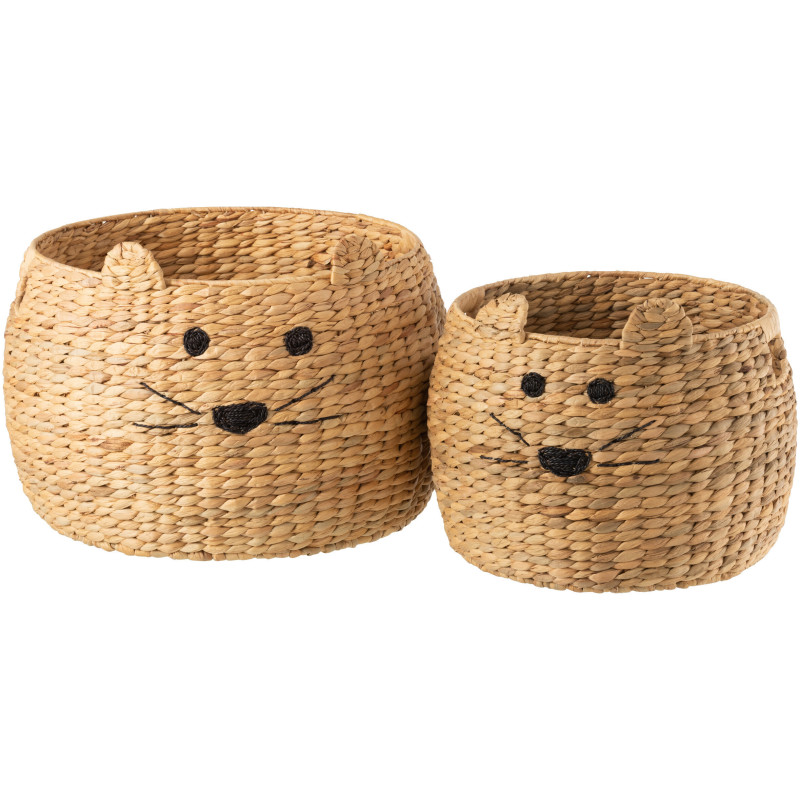 Panier de rangement original Chat Rond en Jacinthe d'eau Naturel Elrys (Lot de 2) - 1
