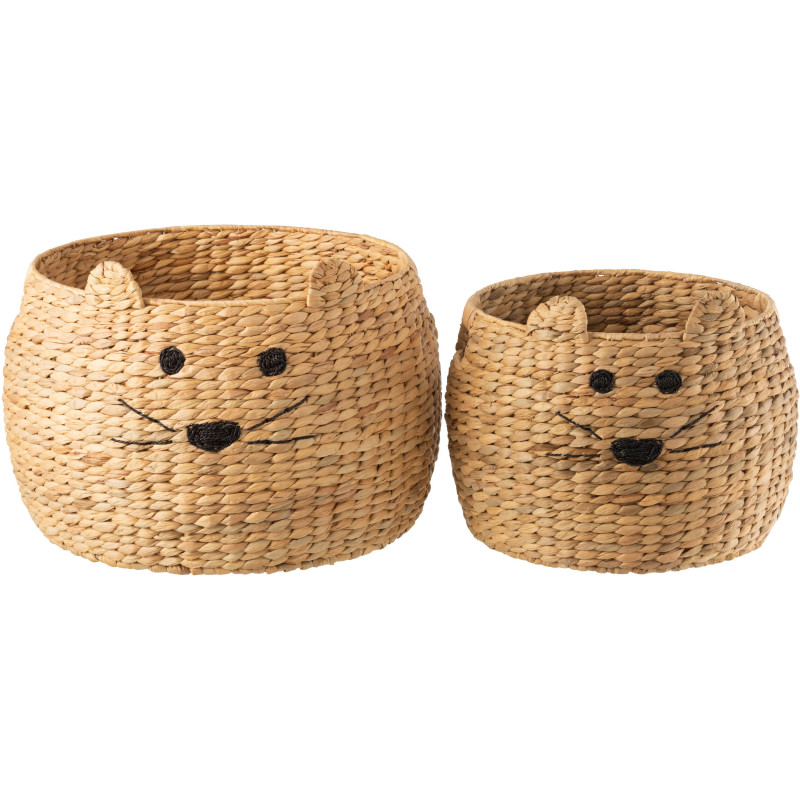 Panier de rangement original Chat Rond en Jacinthe d'eau Naturel Elrys (Lot de 2) - 3