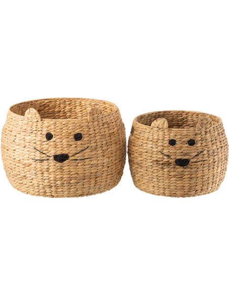 Panier de rangement original Chat Rond en Jacinthe d'eau Naturel Elrys (Lot de 2) - 3