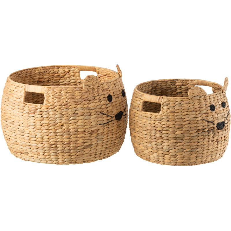 Panier de rangement original Chat Rond en Jacinthe d'eau Naturel Elrys (Lot de 2) - 4