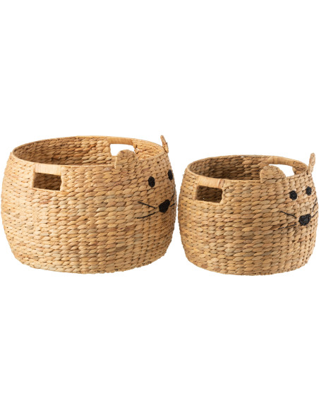 Panier de rangement original Chat Rond en Jacinthe d'eau Naturel Elrys (Lot de 2) - 4