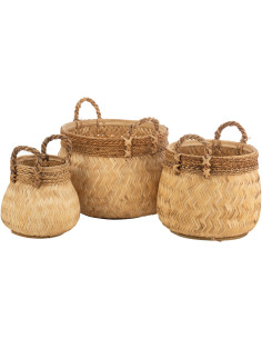Panier de rangement Boule Rond en Bambou Corde Naturel Nolira (Lot de 3) - 1
