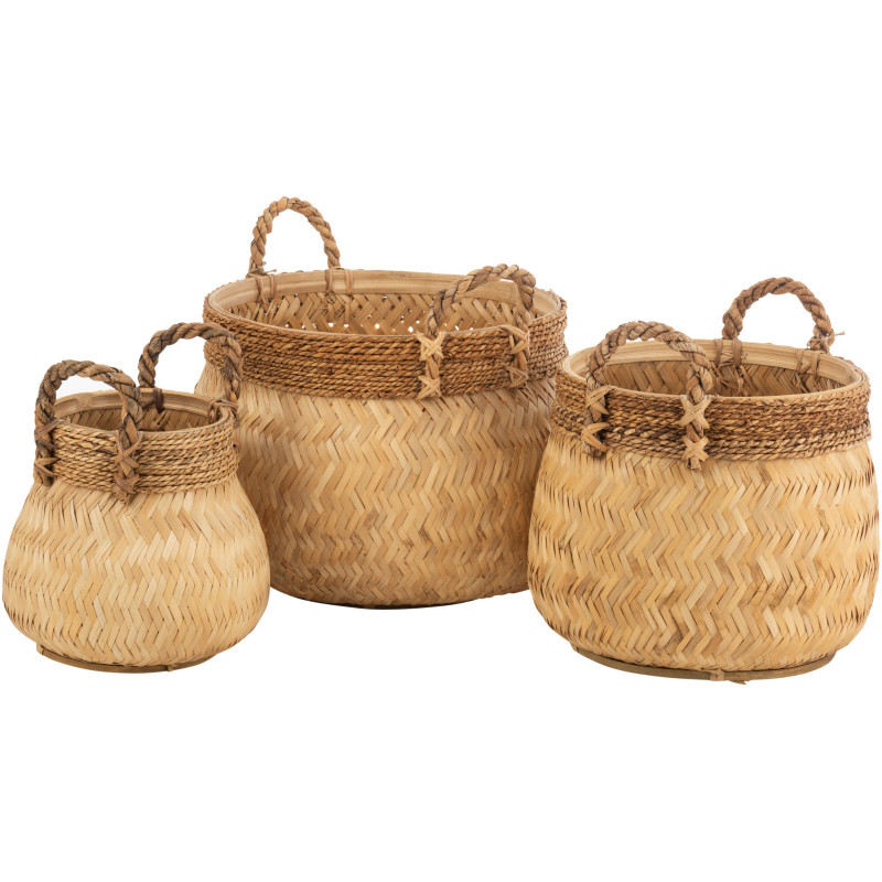 Panier de rangement Boule Rond en Bambou Corde Naturel Nolira (Lot de 3) - 1