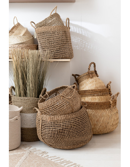 Panier de rangement Boule Rond en Bambou Corde Naturel Nolira (Lot de 3) - 2