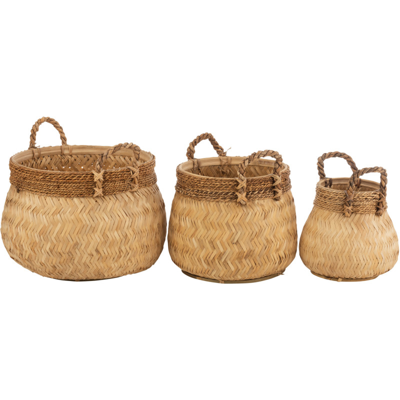 Panier de rangement Boule Rond en Bambou Corde Naturel Nolira (Lot de 3) - 3