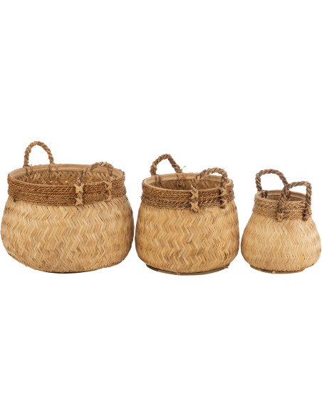 Panier de rangement Boule Rond en Bambou Corde Naturel Nolira (Lot de 3) - 3