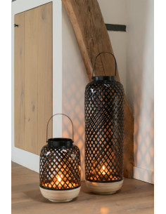 Lanterne moderne photophore XL Hauteur 60 cm en Bambou Noir Naturel Evi - 1 2