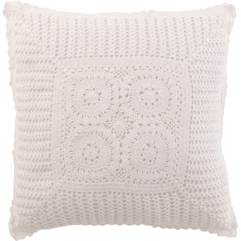Coussin Carré Dolva 45x45 en Coton Blanc Motif dentelle - 1