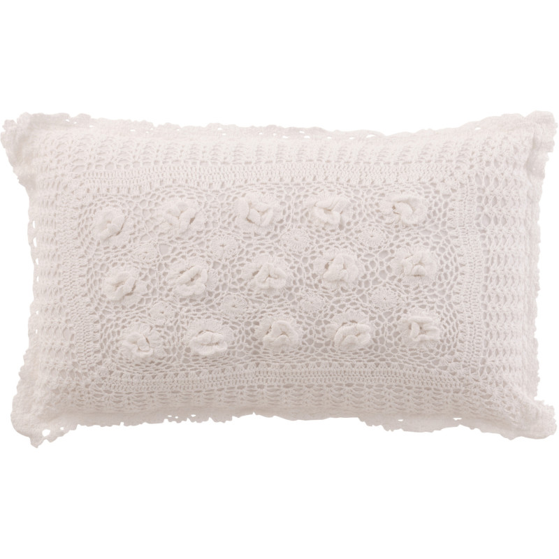 Coussin Rectangulaire Dolva 50x30 en Coton Blanc Motif dentelle - 1