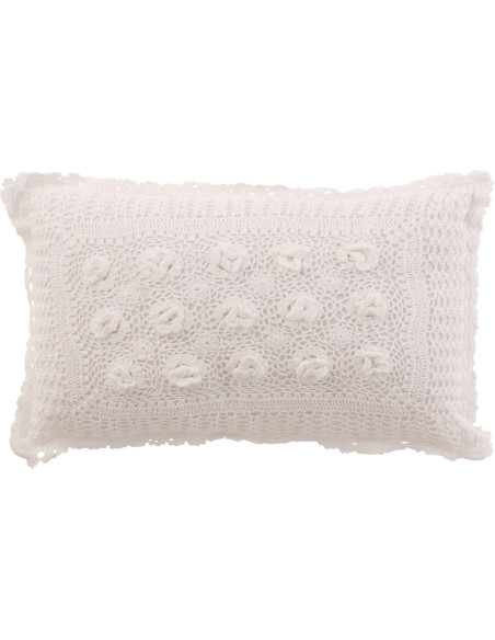 Coussin Rectangulaire Dolva 50x30 en Coton Blanc Motif dentelle - 1