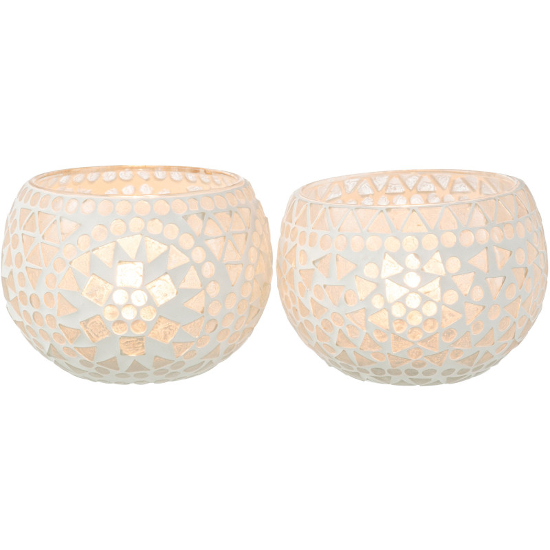 Photophore original rond Diamètre 12 cm en Verre Blanc Motif mosaïque Eki (Lot de 2) - 2