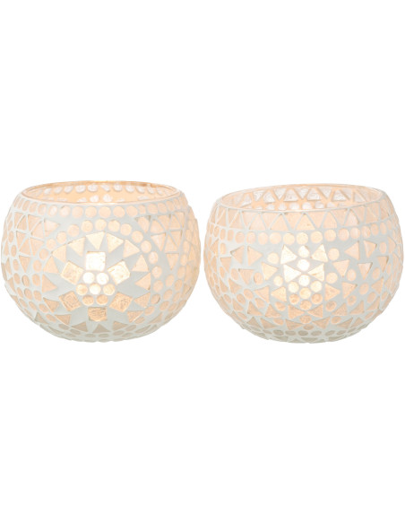 Photophore original rond Diamètre 12 cm en Verre Blanc Motif mosaïque Eki (Lot de 2) - 2