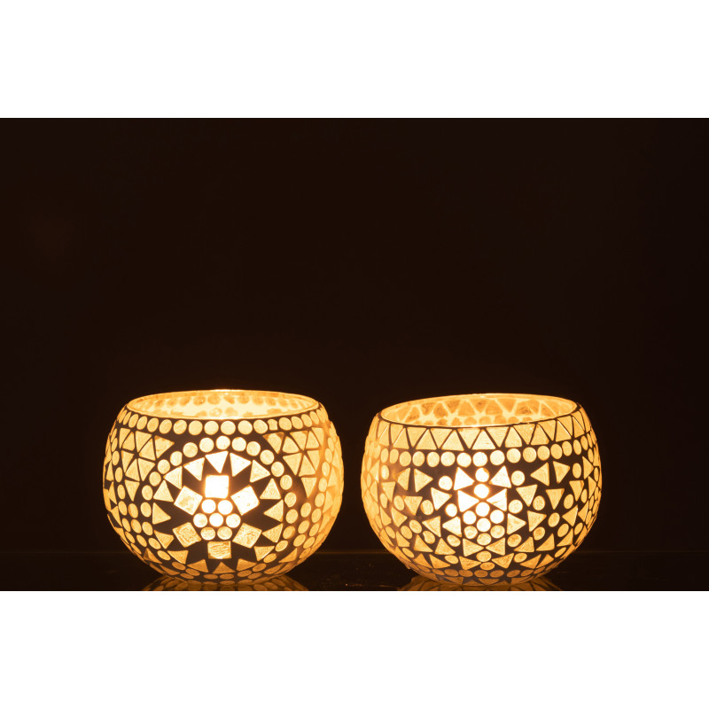 Photophore original rond Diamètre 12 cm en Verre Blanc Motif mosaïque Eki (Lot de 2) - 3