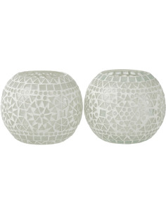 Photophore original Boule Diamètre 11 cm en Verre Blanc Motif mosaïque Eki (Lot de 2) - 1