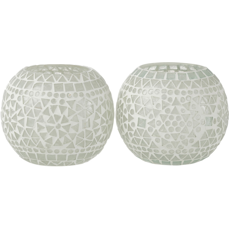Photophore original Boule Diamètre 11 cm en Verre Blanc Motif mosaïque Eki (Lot de 2) - 1