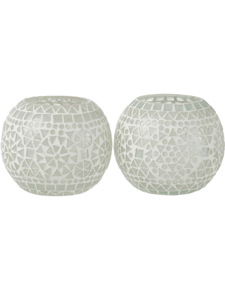 Photophore original Boule Diamètre 11 cm en Verre Blanc Motif mosaïque Eki (Lot de 2) - 1