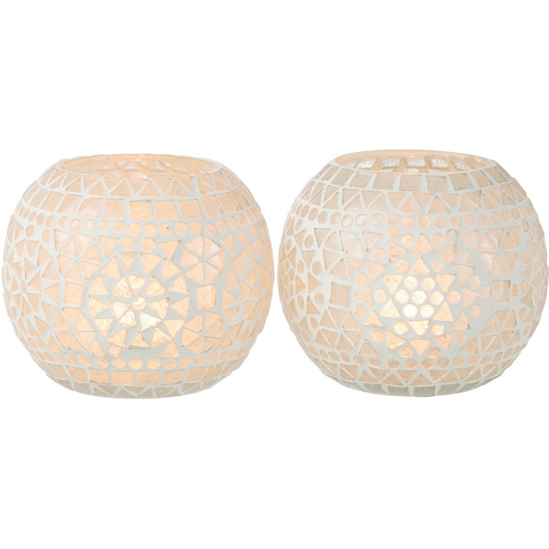 Photophore original Boule Diamètre 11 cm en Verre Blanc Motif mosaïque Eki (Lot de 2) - 2