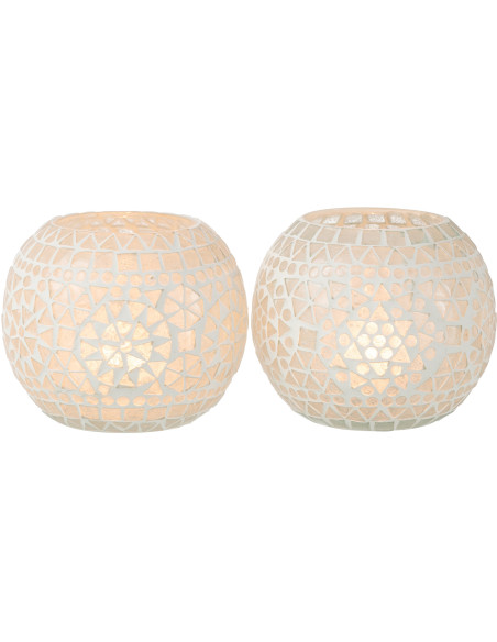 Photophore original Boule Diamètre 11 cm en Verre Blanc Motif mosaïque Eki (Lot de 2) - 2