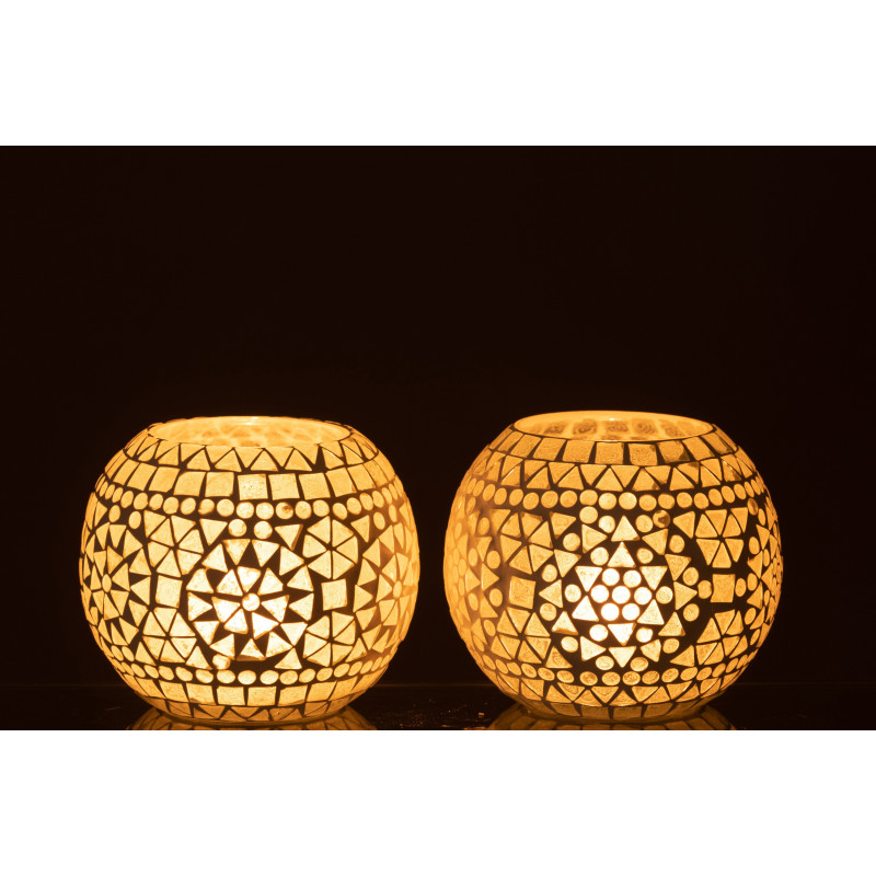 Photophore original Boule Diamètre 11 cm en Verre Blanc Motif mosaïque Eki (Lot de 2) - 3