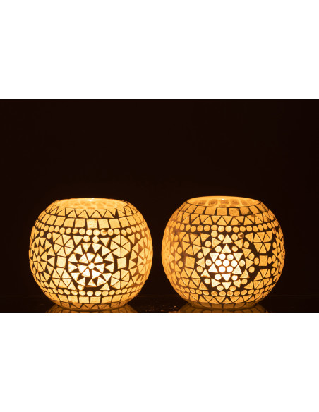 Photophore original Boule Diamètre 11 cm en Verre Blanc Motif mosaïque Eki (Lot de 2) - 3