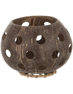 Photophore original Diamètre 10 cm en Noix de coco Marron Ilsia - 1