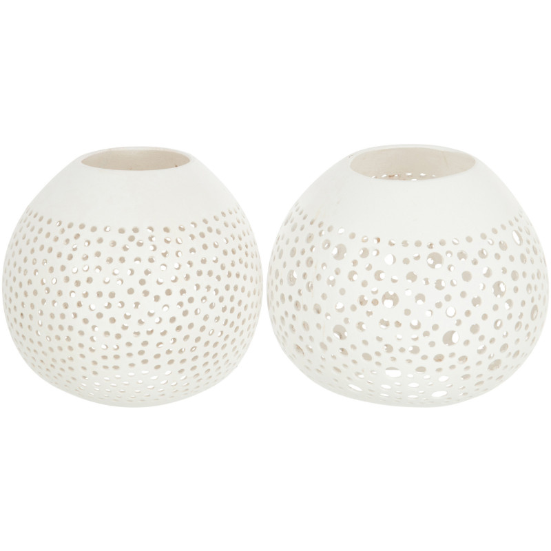 Photophore original bohème Diamètre 14 cm en Noix de coco Blanc Cernok (Lot de 2) - 1