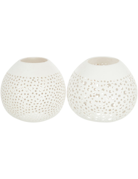 Photophore original bohème Diamètre 14 cm en Noix de coco Blanc Cernok (Lot de 2) - 1