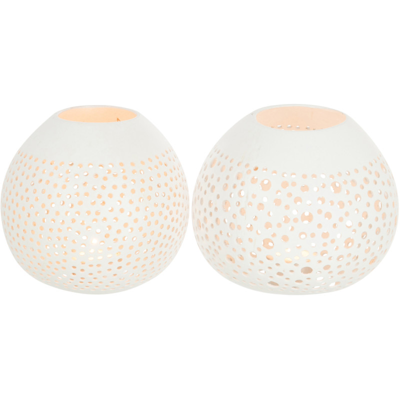 Photophore original bohème Diamètre 14 cm en Noix de coco Blanc Cernok (Lot de 2) - 3