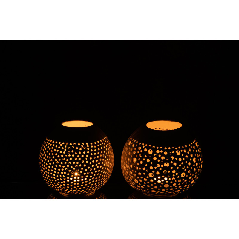 Photophore original bohème Diamètre 14 cm en Noix de coco Blanc Cernok (Lot de 2) - 4