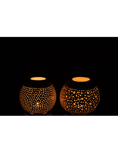 Photophore original bohème Diamètre 14 cm en Noix de coco Blanc Cernok (Lot de 2) - 4