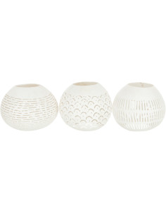 Photophore original bohème Diamètre 14 cm en Noix de coco Blanc Cernok (Lot de 3) - 1