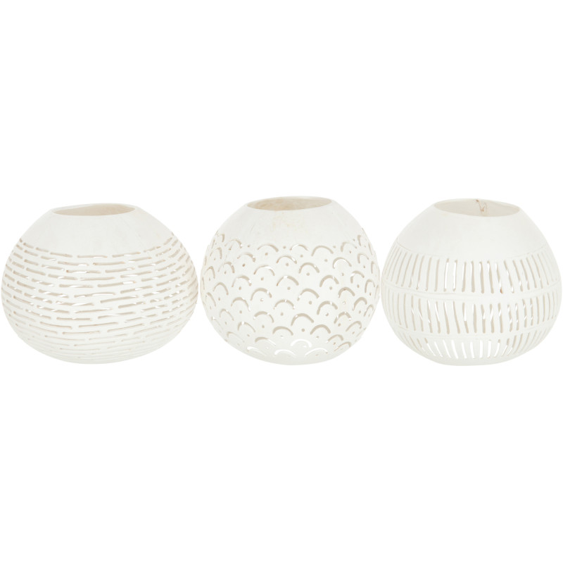 Photophore original bohème Diamètre 14 cm en Noix de coco Blanc Cernok (Lot de 3) - 1