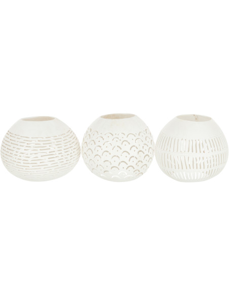 Photophore original bohème Diamètre 14 cm en Noix de coco Blanc Cernok (Lot de 3) - 1