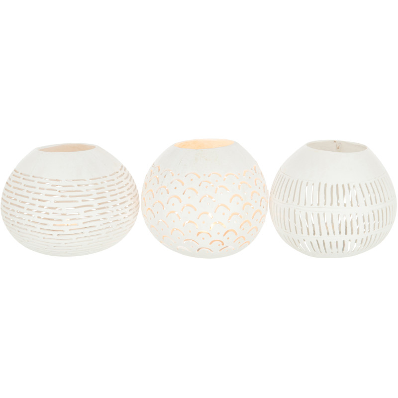 Photophore original bohème Diamètre 14 cm en Noix de coco Blanc Cernok (Lot de 3) - 3