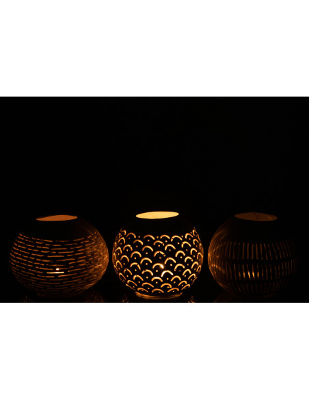 Photophore original bohème Diamètre 14 cm en Noix de coco Blanc Cernok (Lot de 3) - 4