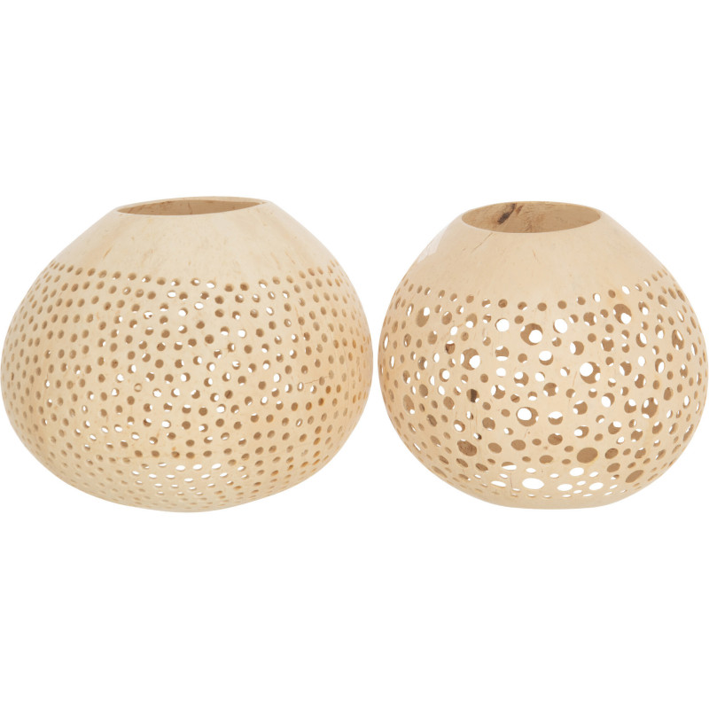 Photophore original bohème Diamètre 14 cm en Noix de coco Beige Cernok (Lot de 2) - 1