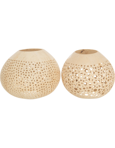 Photophore original bohème Diamètre 14 cm en Noix de coco Beige Cernok (Lot de 2) - 1