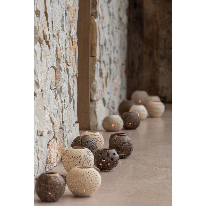 Photophore original bohème Diamètre 14 cm en Noix de coco Beige Cernok (Lot de 2) - 2