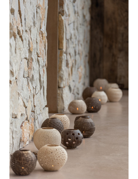 Photophore original bohème Diamètre 14 cm en Noix de coco Beige Cernok (Lot de 2) - 2