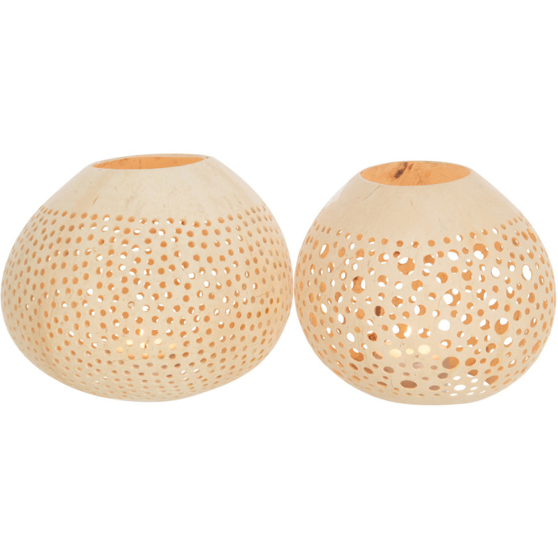 Photophore original bohème Diamètre 14 cm en Noix de coco Beige Cernok (Lot de 2) - 3